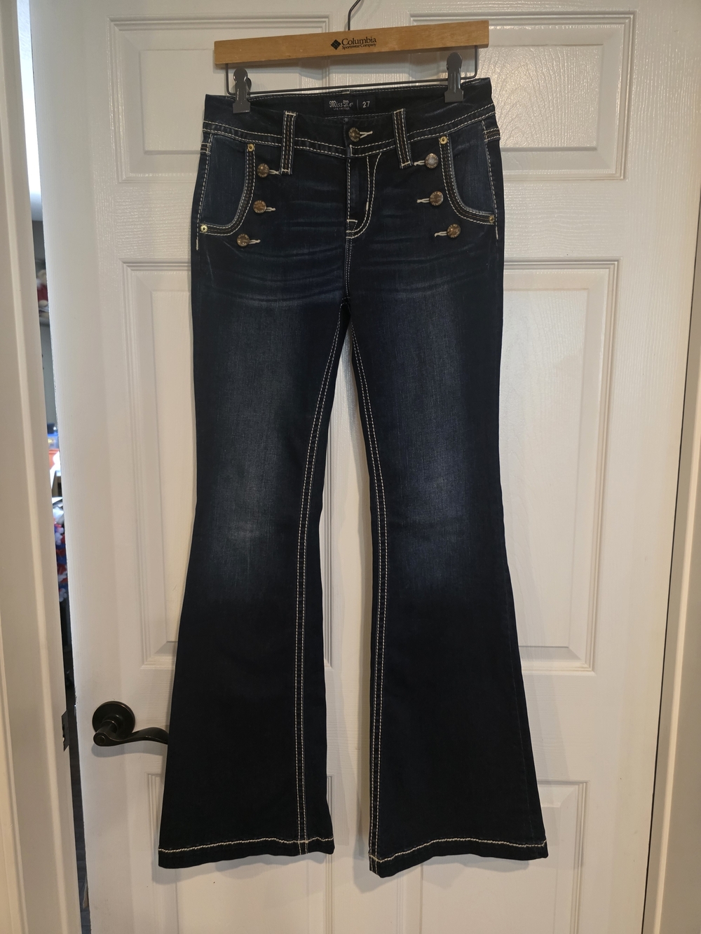 Miss Me Dark Indigo Flare Jeans with Contrast Stitching